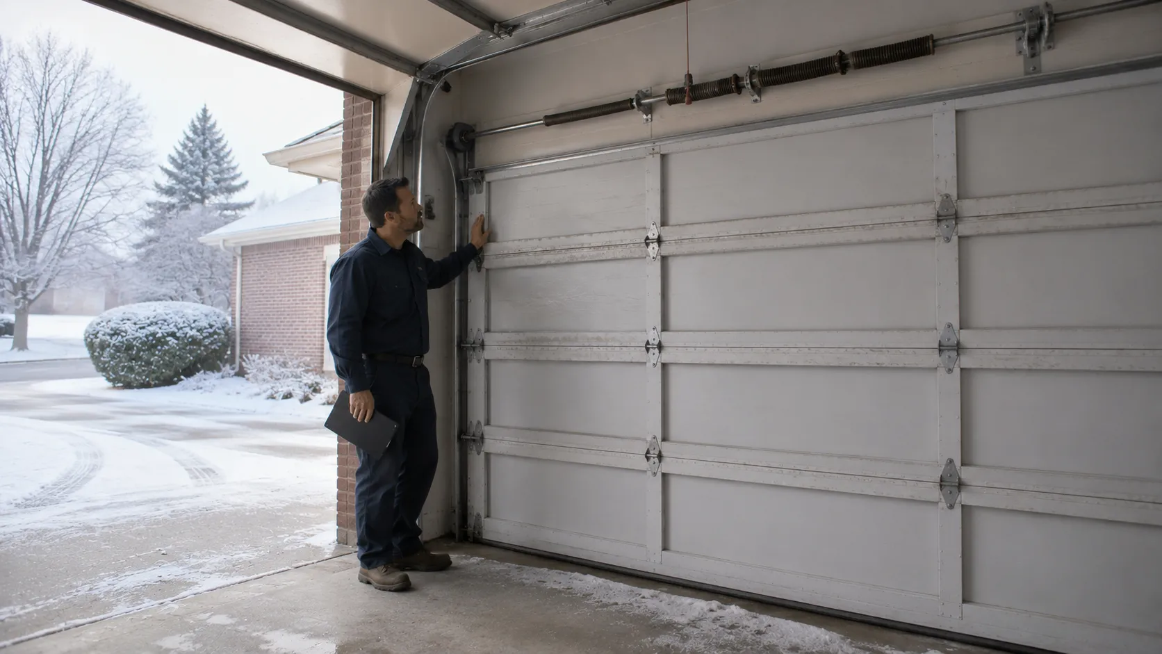 Garage door detail illustrating when a spring goes in cold weather: a shreveport homeowner's guide